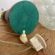 Large wood table lamp with frosted glass