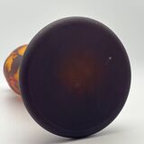 Gallé style vase in multilayer glass - Leaf decoration - Marked "TIP"