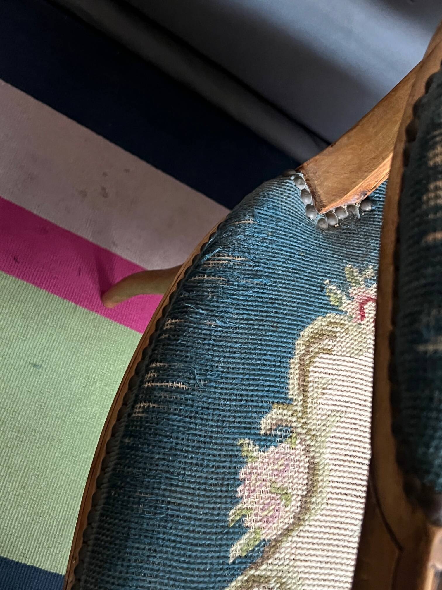 Pair of hand-embroidered armchairs. Walnut.