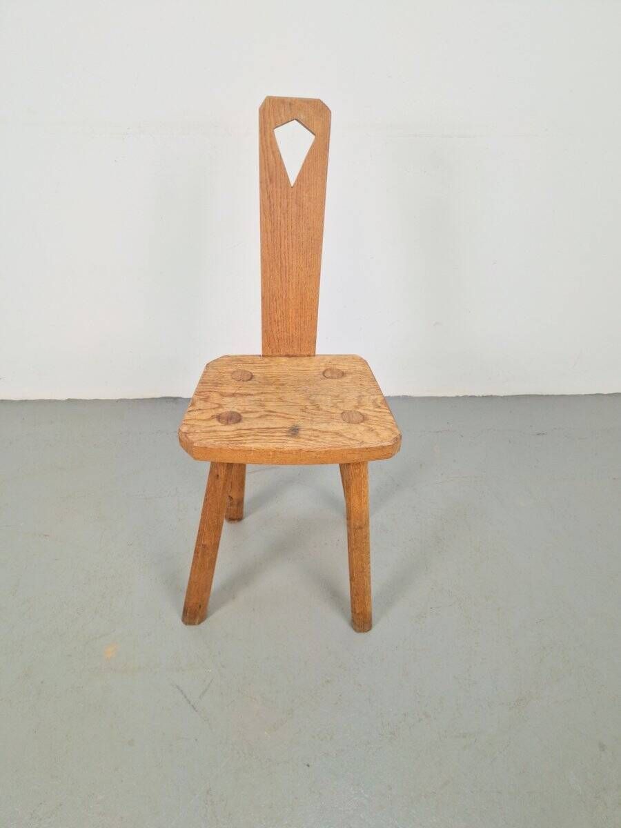 Dutch Brutalist Oak Plant Table or Stool, 1950s