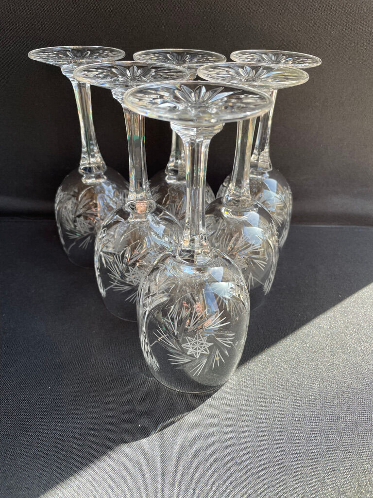 Cristal de Bohème - Verres à eau ou à vin (6) - Moderne milieu de siècle - Cristal taillé main