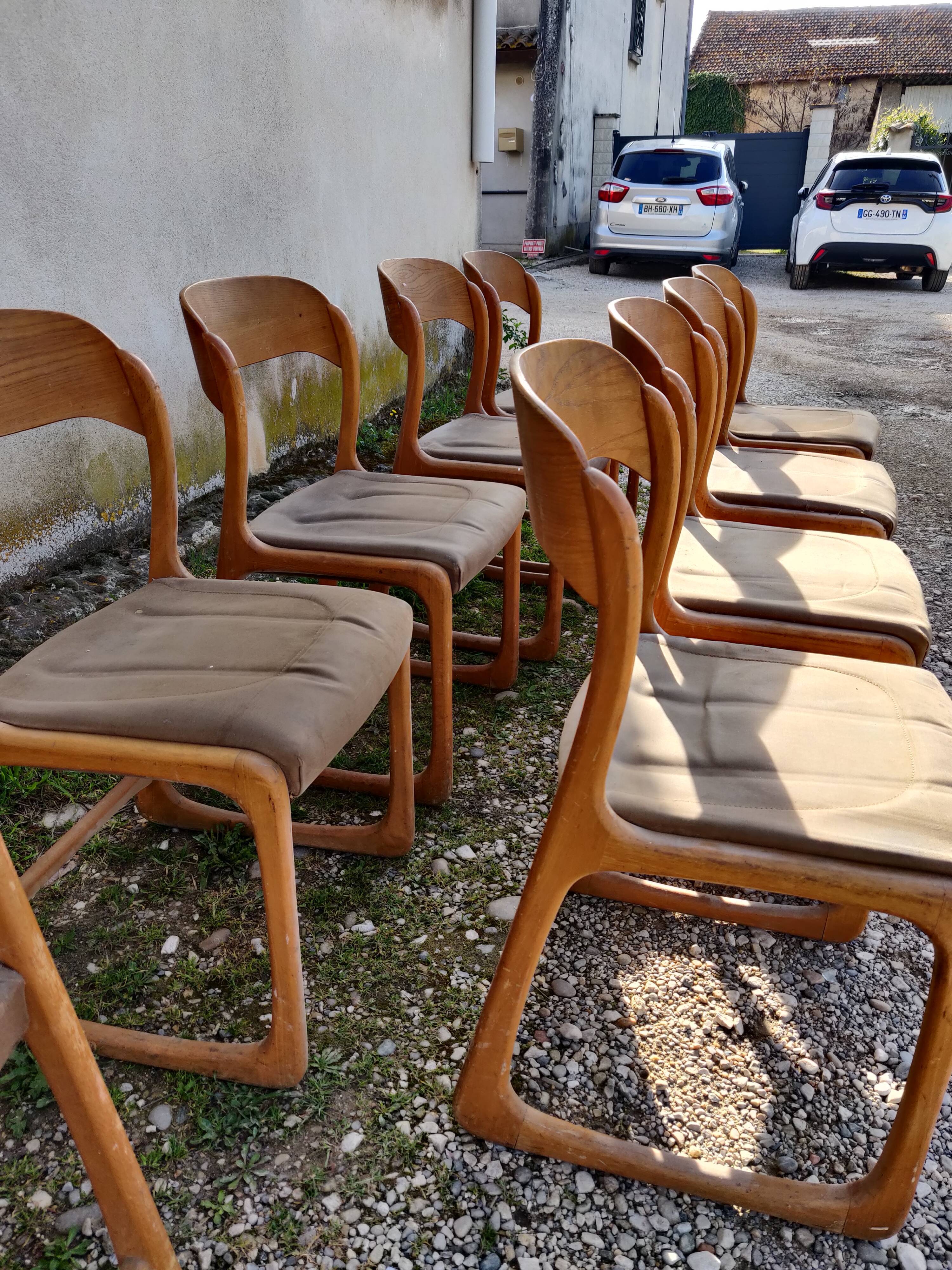 Set of 10 baumann chairs model sled 60s
