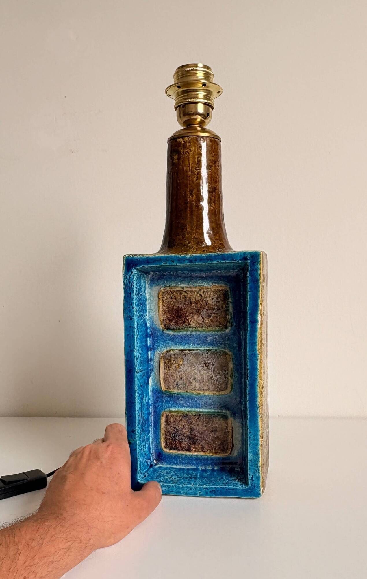 Aldo Londi for Bitossi Chamotte Ceramic Table Lamp, Italy, 1960s