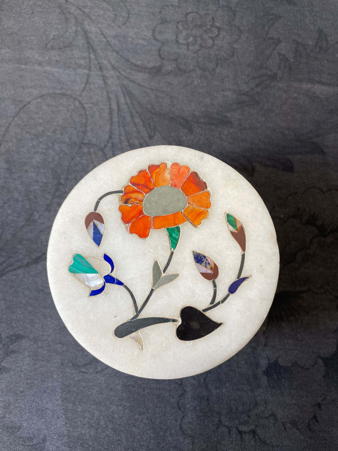 Marble box with inlaid stone