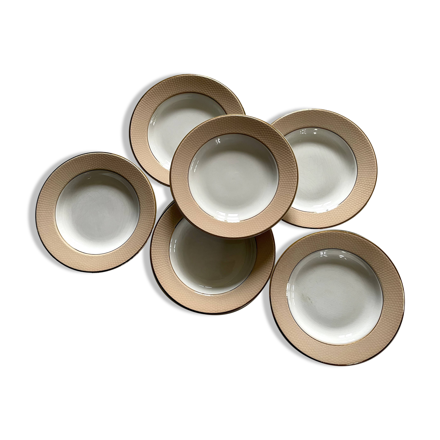 6 deep plates from L'Amandinoise model "Chamois" beige in very good condition.