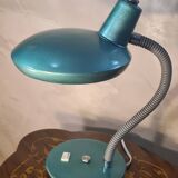 Italian design desk lamp, green metal, Fase style, 1970s, adjustable, flexible