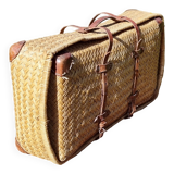 Early 20th century woven rattan straw suitcase
