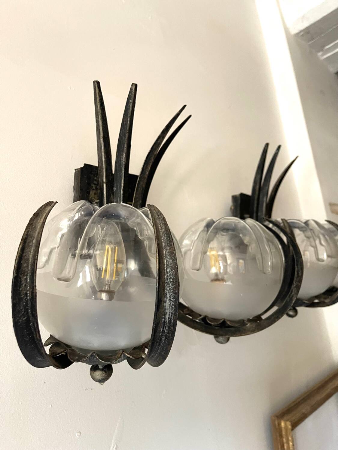 Brutalist pair of Mazzega glass sconces, Italy 1960