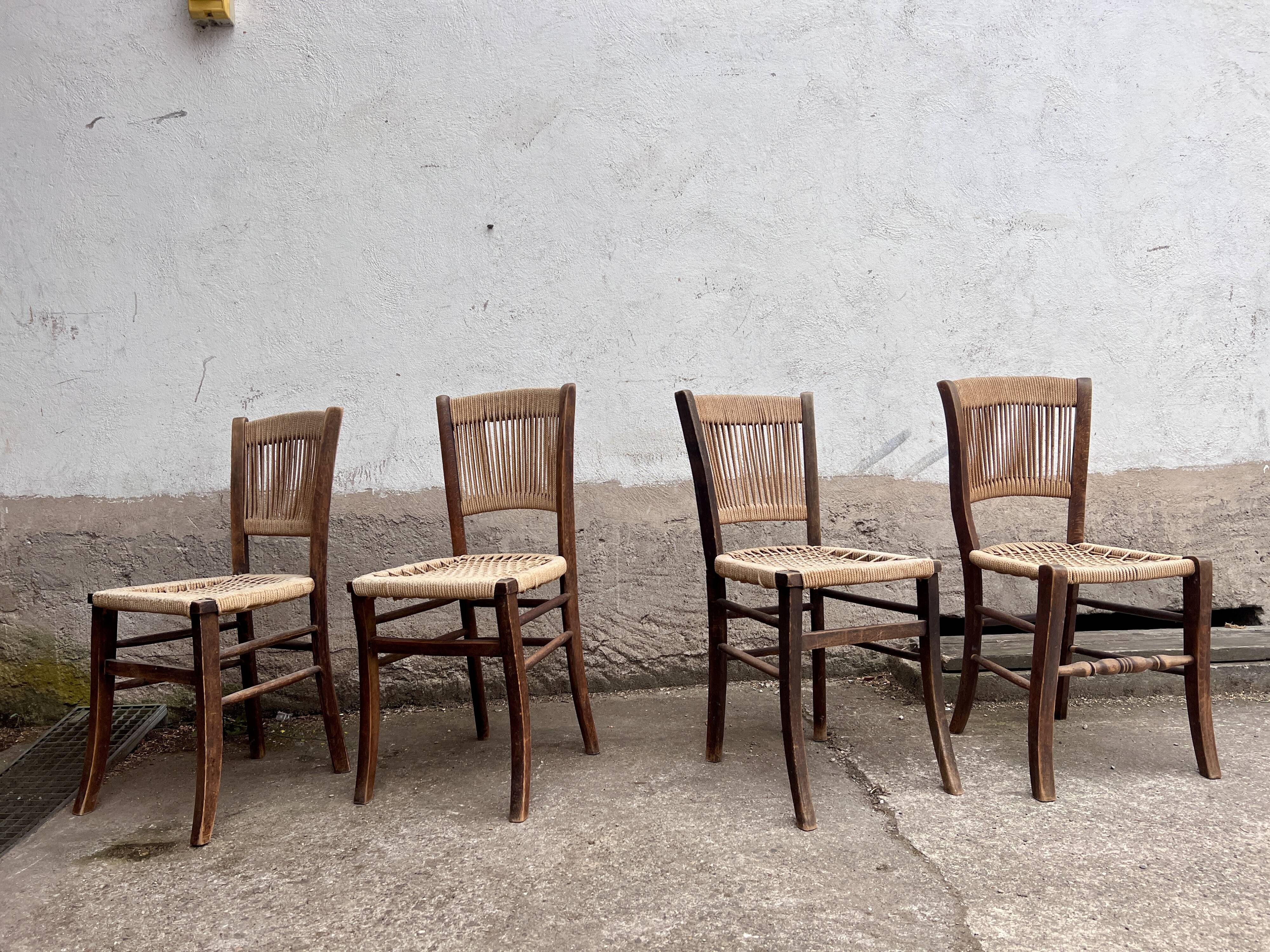 Set of 4 Vintage Rope Bistro Chairs