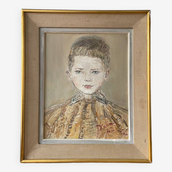 Old painting, portrait of a young boy signed Dalian, 1962