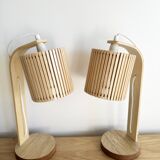 Pair of large Scandinavian lamps in natural wood.