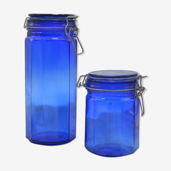Lot de 2 bocaux bleus cobalt cylindriques