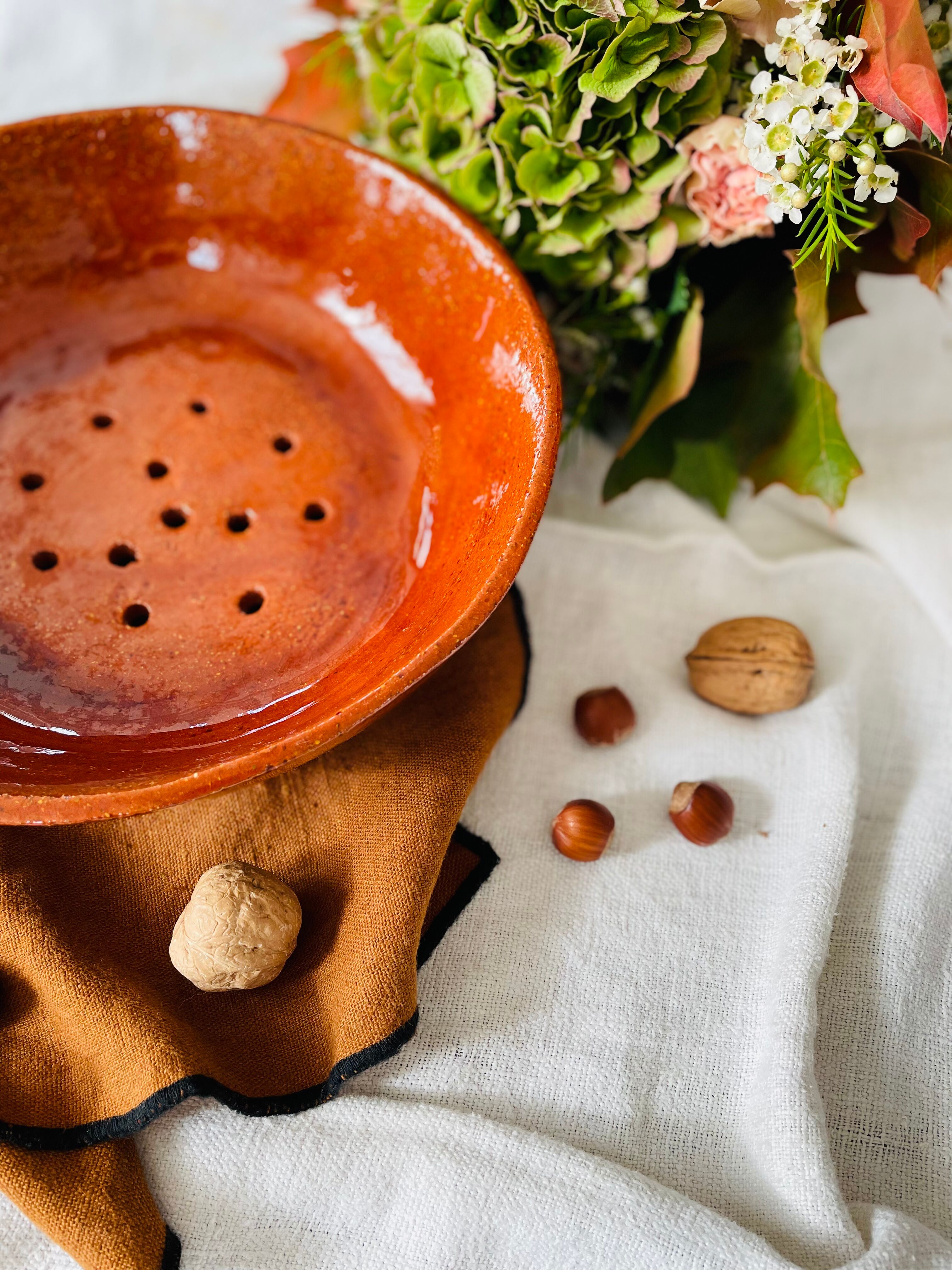 Vintage glazed terracotta strainer