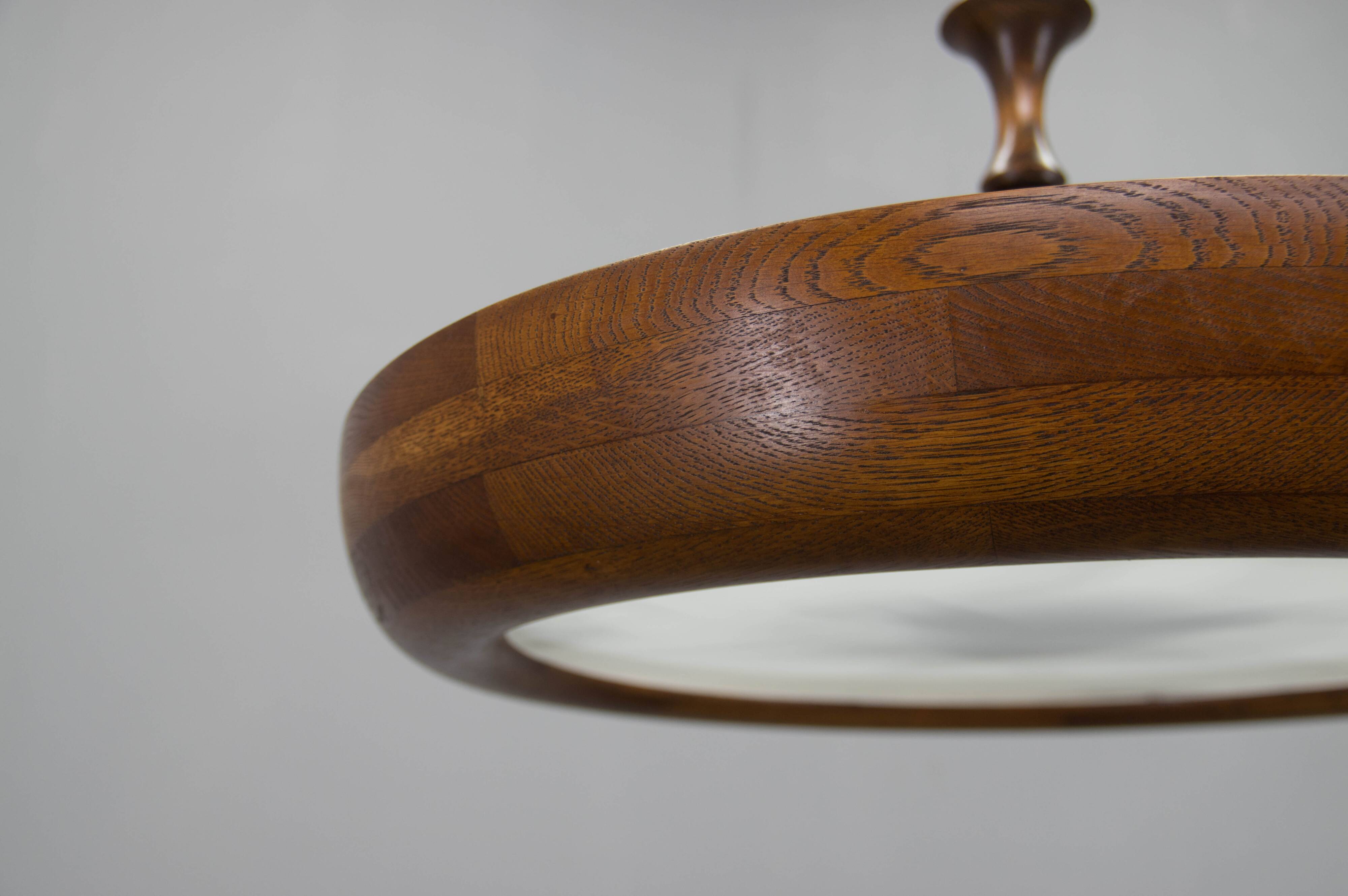 Large wooden art deco ufo chandelier, 1930s
