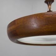 Large wooden art deco ufo chandelier, 1930s