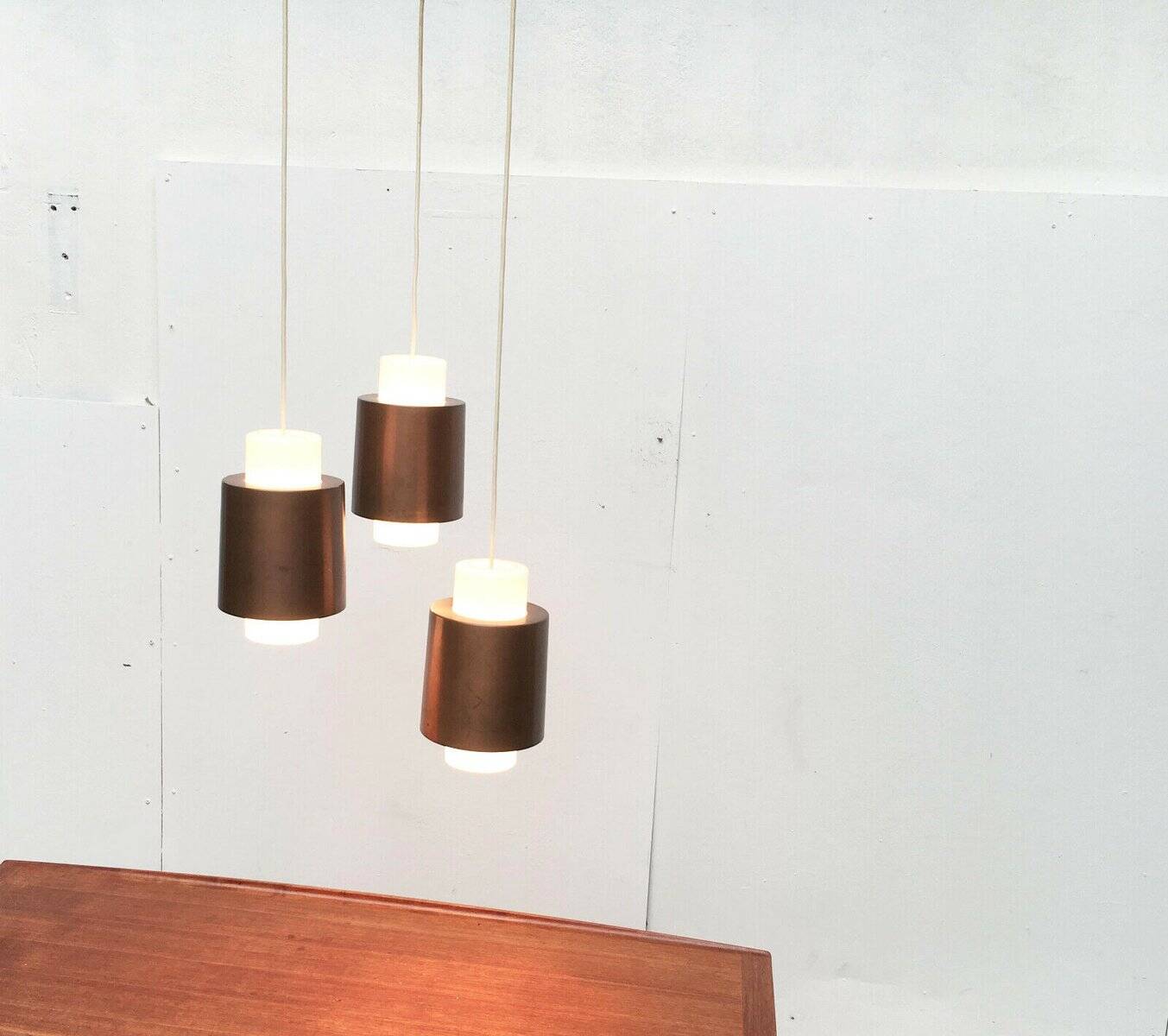 Triple cascade pendant lamp in copper and glass from the modern German space age of the mid-century by Staff, 1960s.