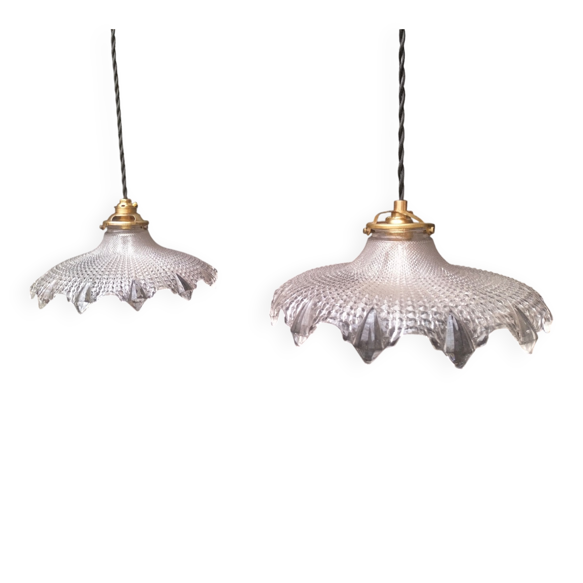 Paire suspensions en verre holophane