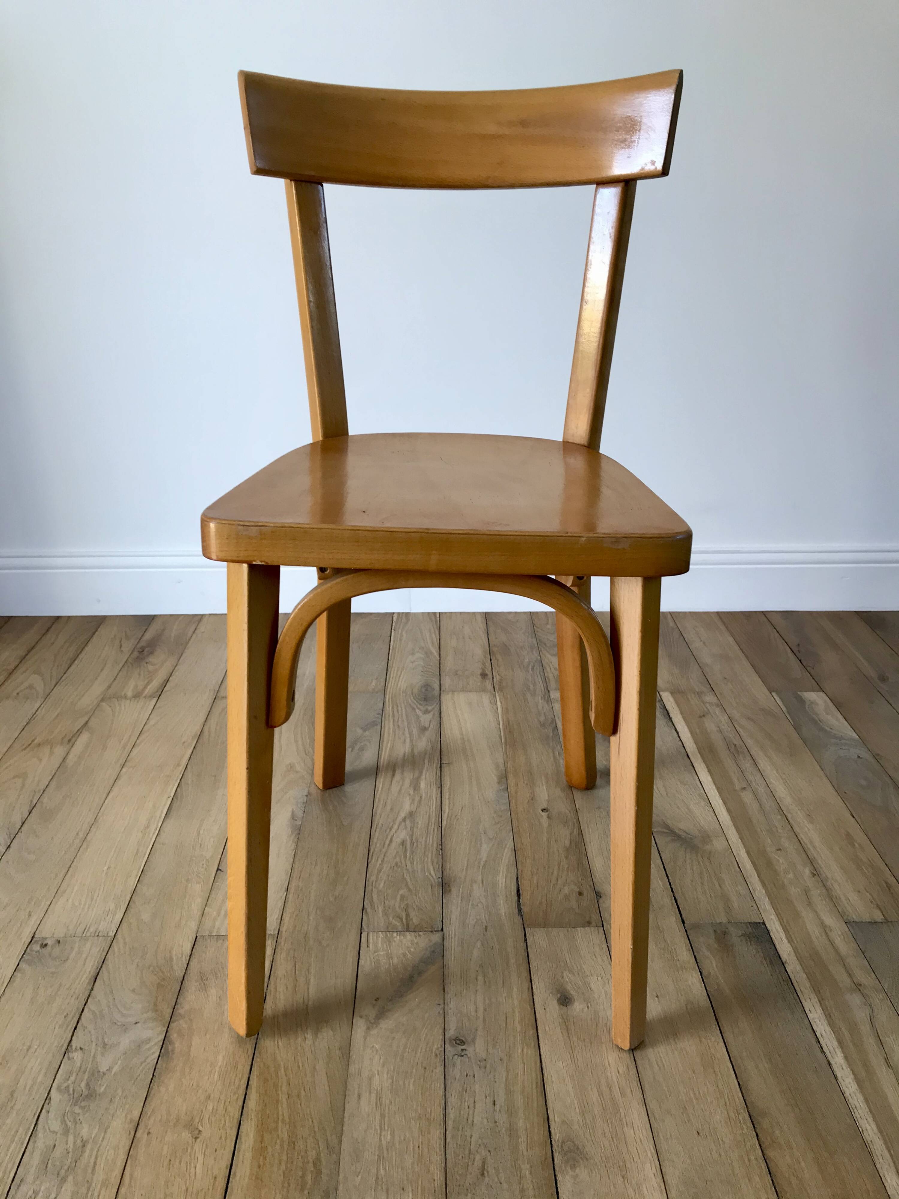 Set of 4 baumann bistro chairs in blond wood / honey stamped 40-50 years