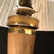 Vintage table lamp foot in wood and brass pleated lampshade 1960