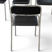 Bauhaus Style Tubular Steel Chairs, Black Faux Leather, Italian Modernist Dining Room