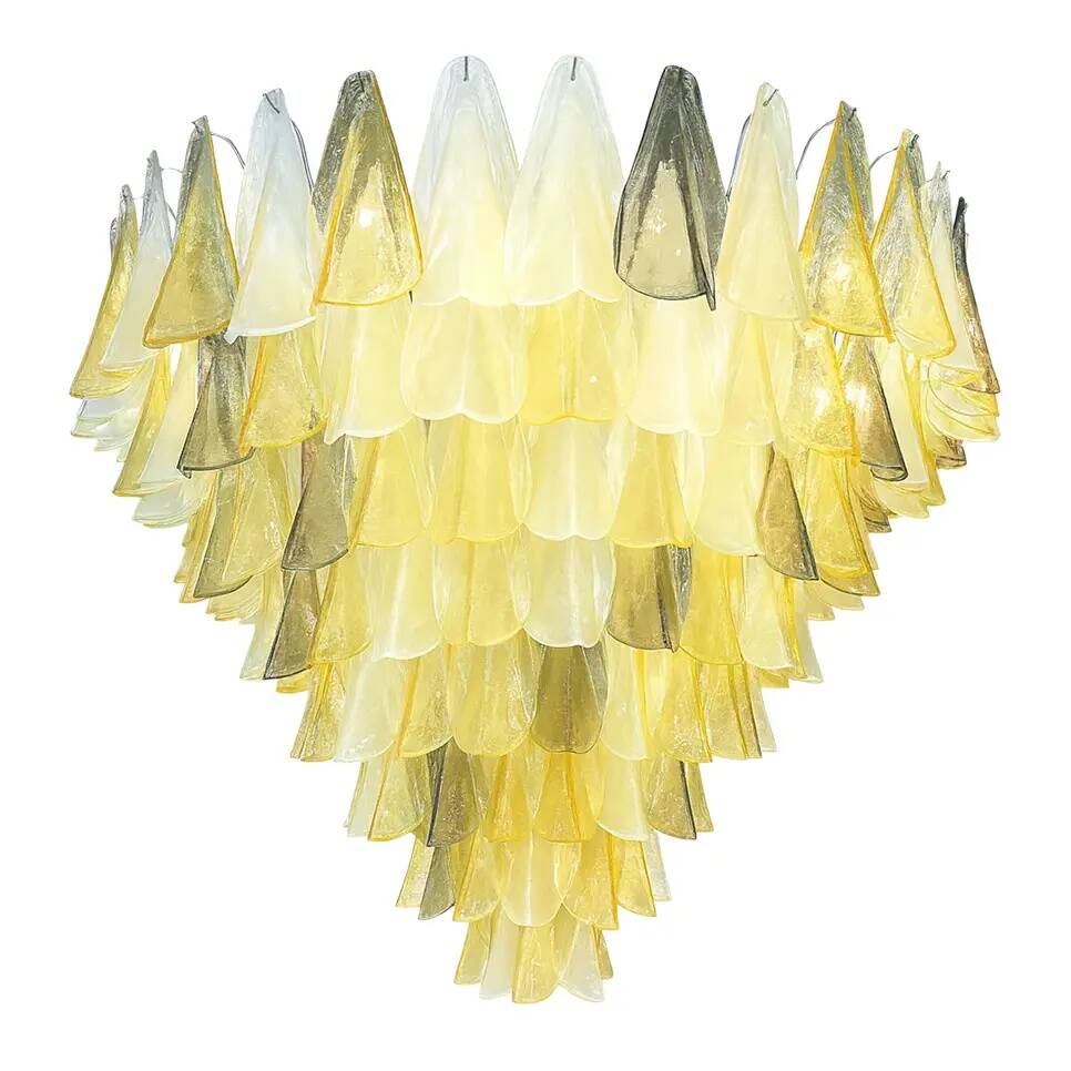 Monumental Italian Amber and Fumè Multicolour “Rondini” Murano Glass Chandelier