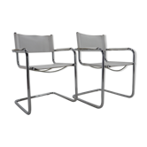 Paire de fauteuils en cuir et chrome du milieu du siècle, années 1970