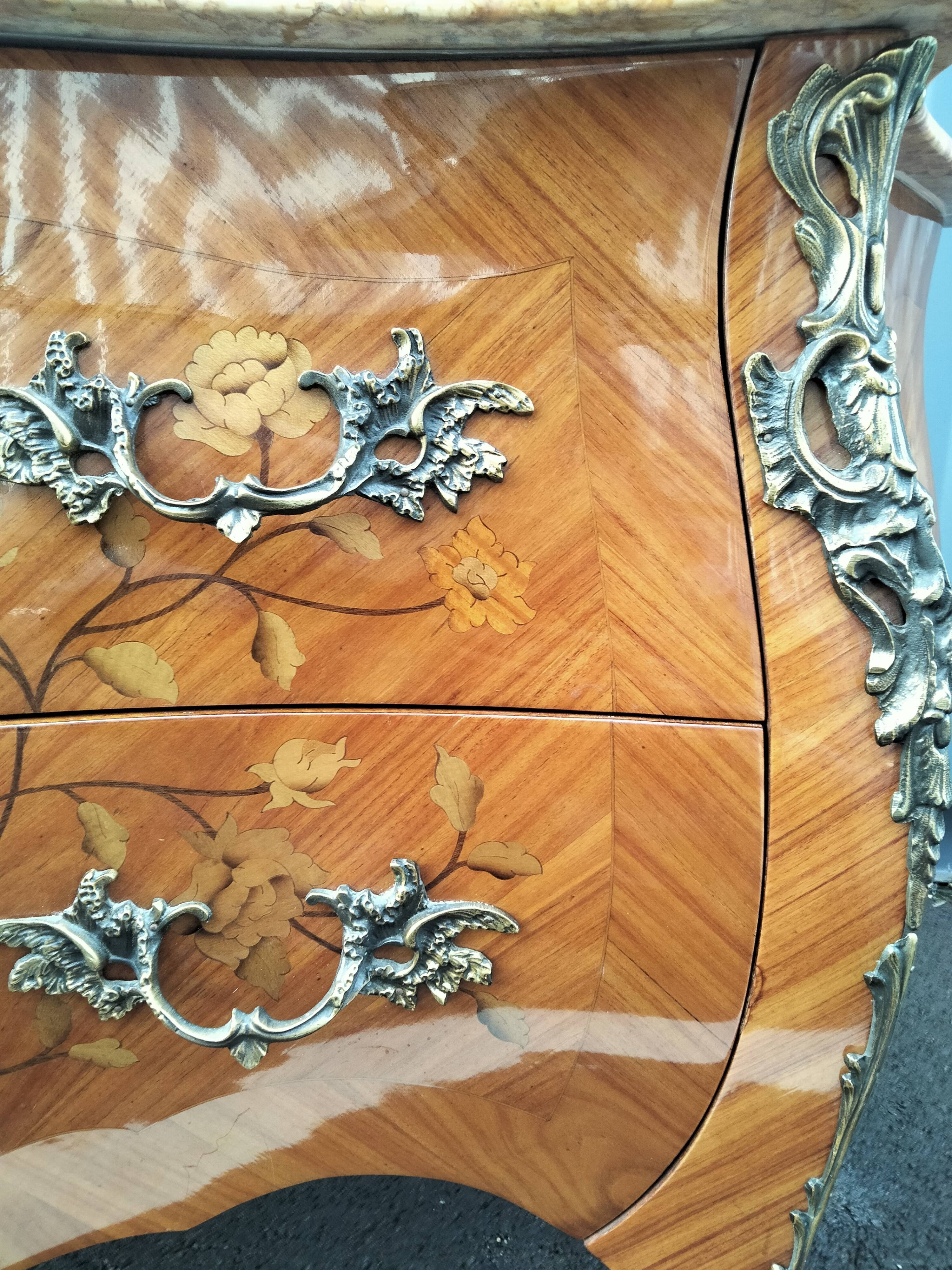 Old style chest of drawers Louis XV marquetry marble top