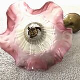 Pink glass paste tulip on brass wall light