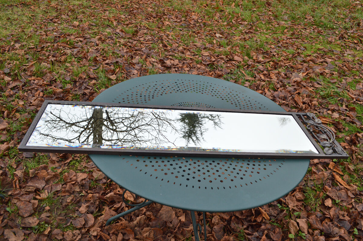 Mirror art deco 1930 in iron in beveled glass 125c32cm