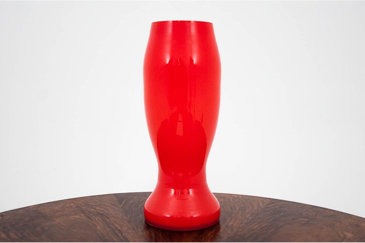 Red Glass Vase, Poland, 1970s