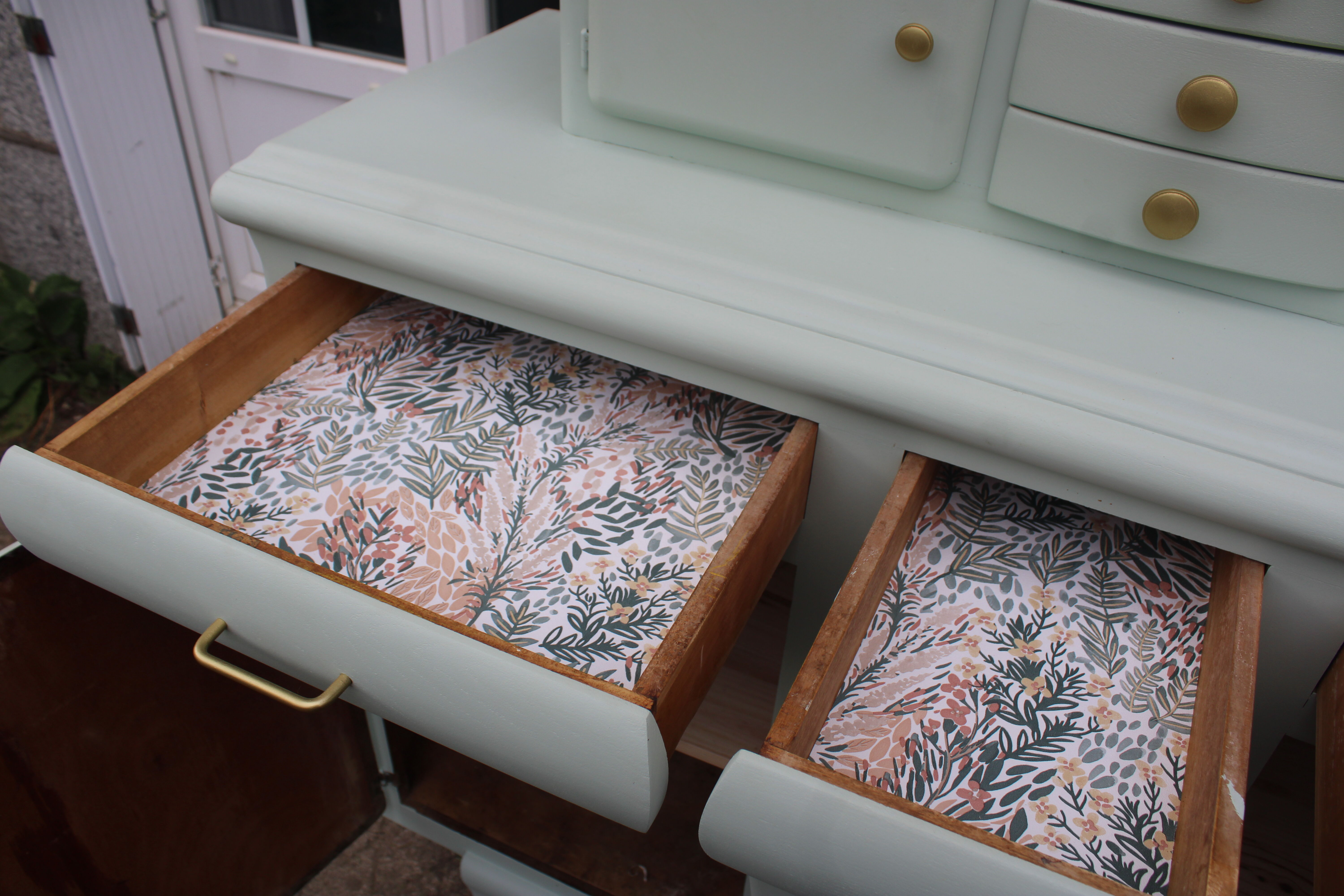 Renovated vintage Mado sideboard – Celadon green & natural cane