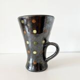 Black iridescent ceramic vase pitcher 1950