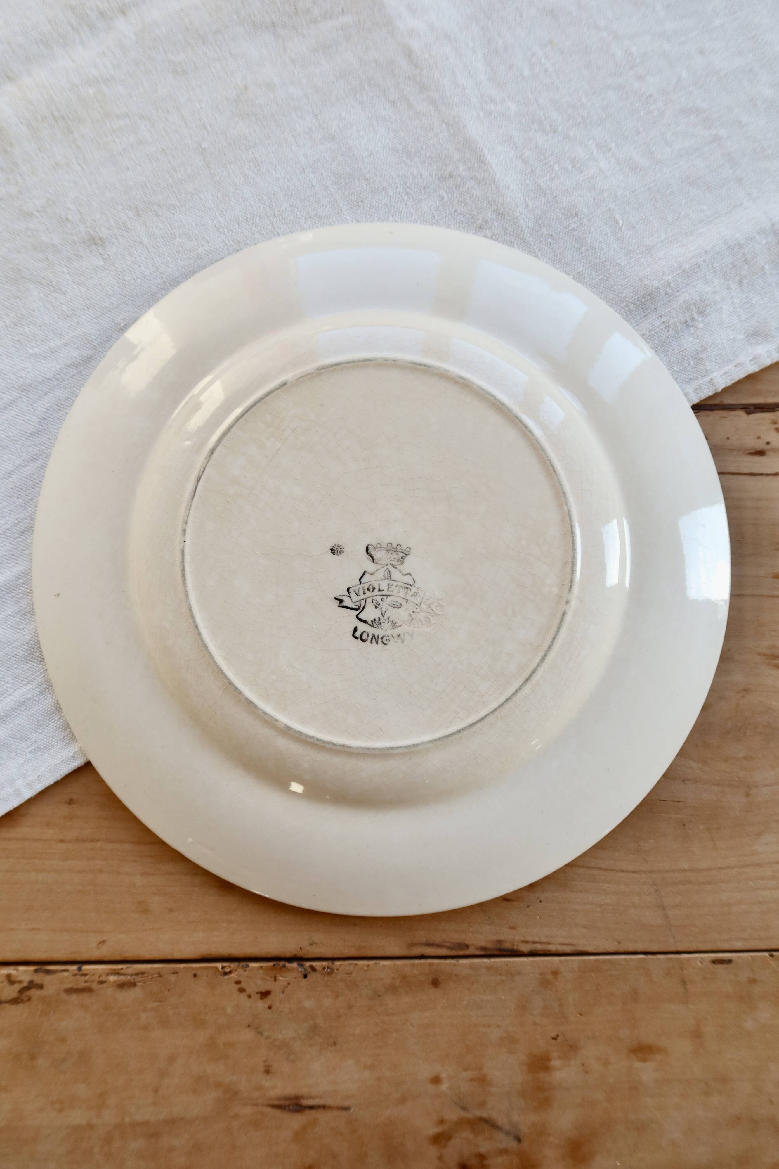 Antique flat plate, Longwy ironstone, Violetta model.