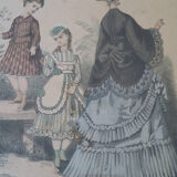 Old fashion engraving museum of families under glass