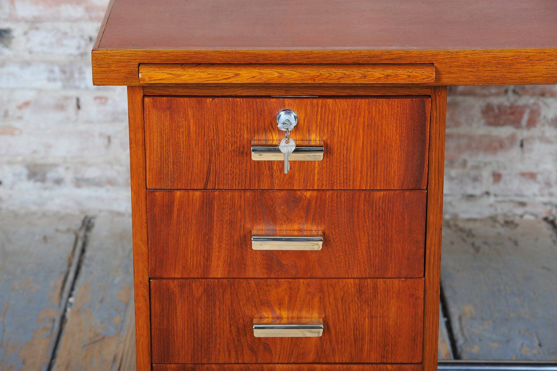 Bauhaus Writing Desk in Oak and Chrome attributed to Hynek Gottwald, Czechia, 1930s