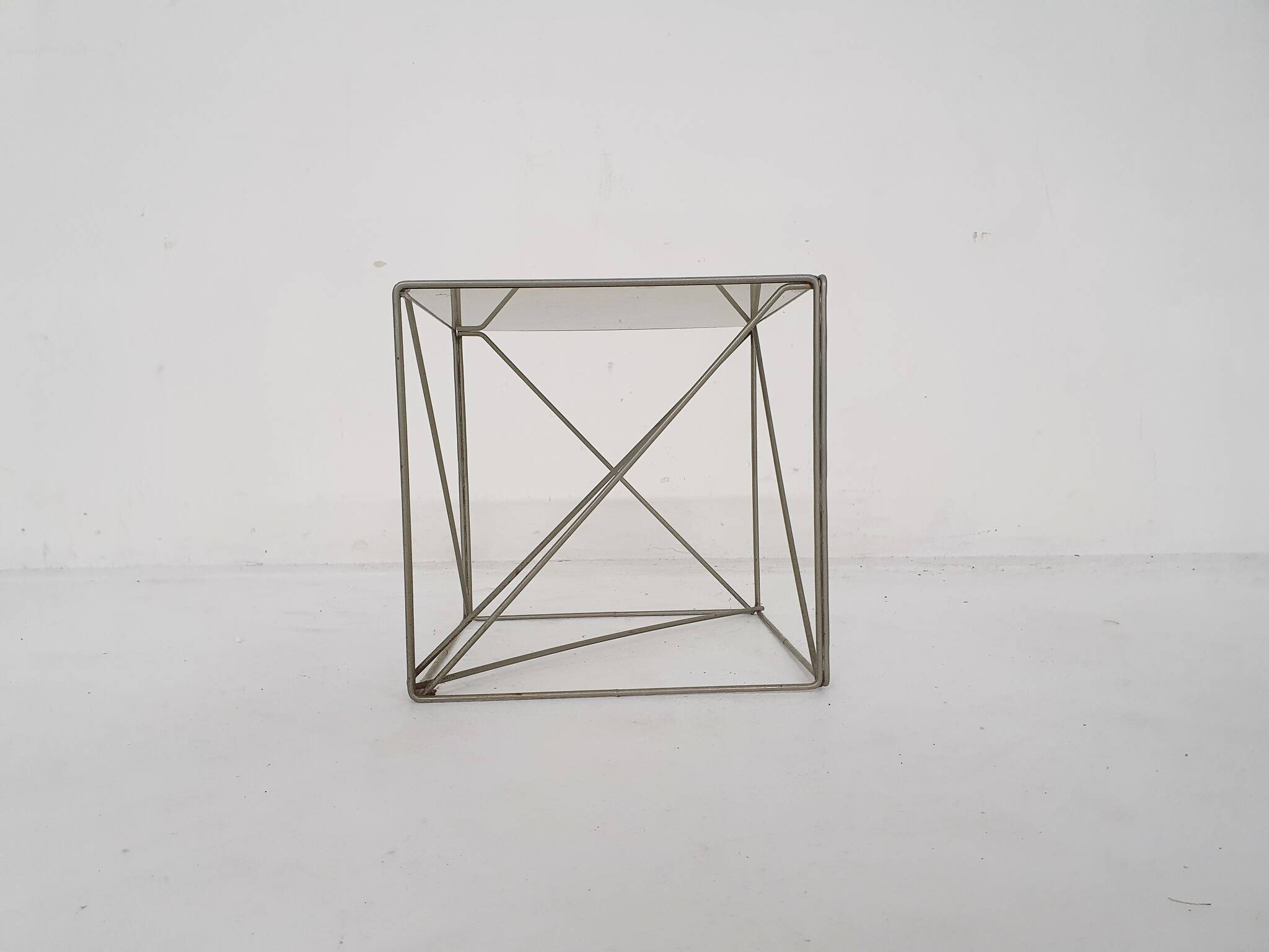 Rare metal and glass side table by Max Sauze, Isocele, France 1960's