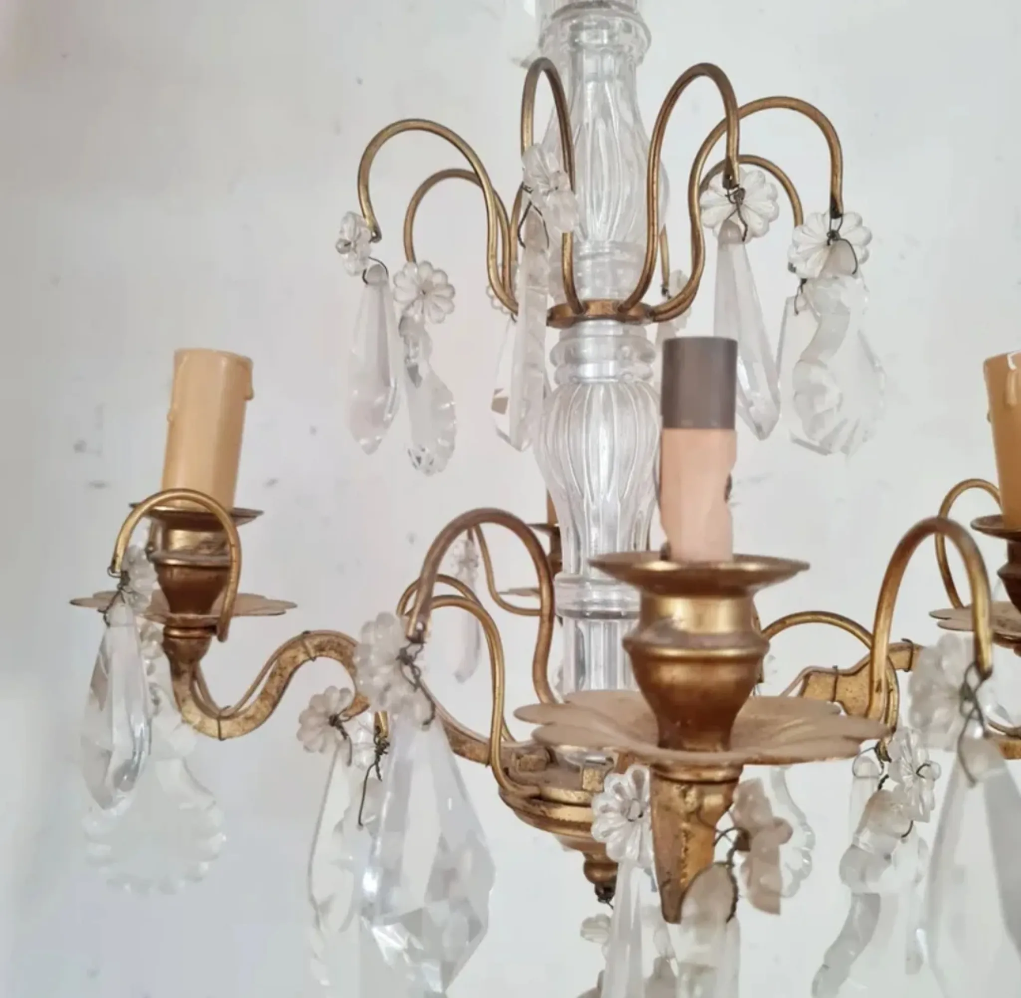 Antique Glass & Gilded Metal Chandelier 1900