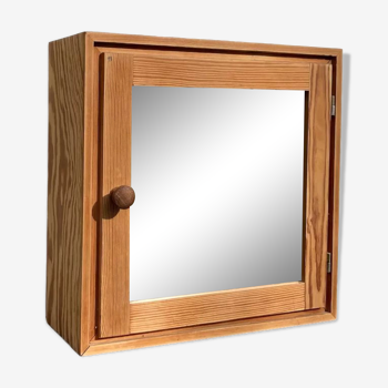 Wardrobe or bathroom cabinet in pine wood and square mirror