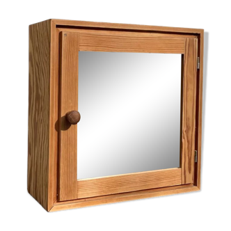 Wardrobe or bathroom cabinet in pine wood and square mirror