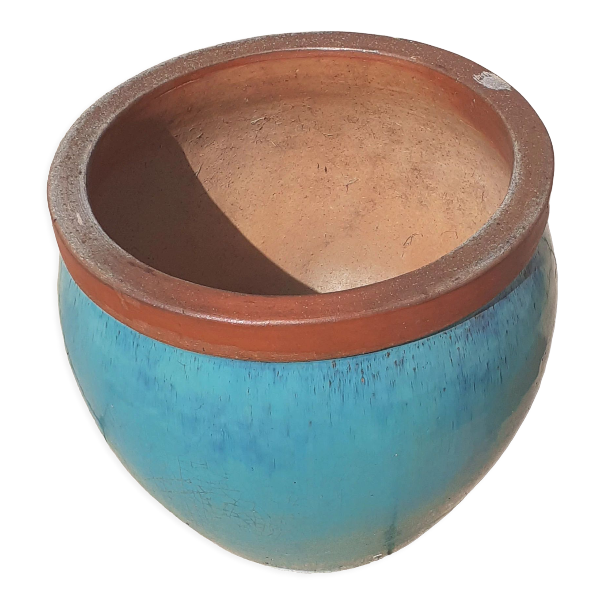 Cache pot in turquoise glazed earth, Jasper