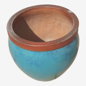 Cache pot in turquoise glazed earth, Jasper