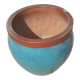 Cache pot en terre vernissé turquoise, jaspé