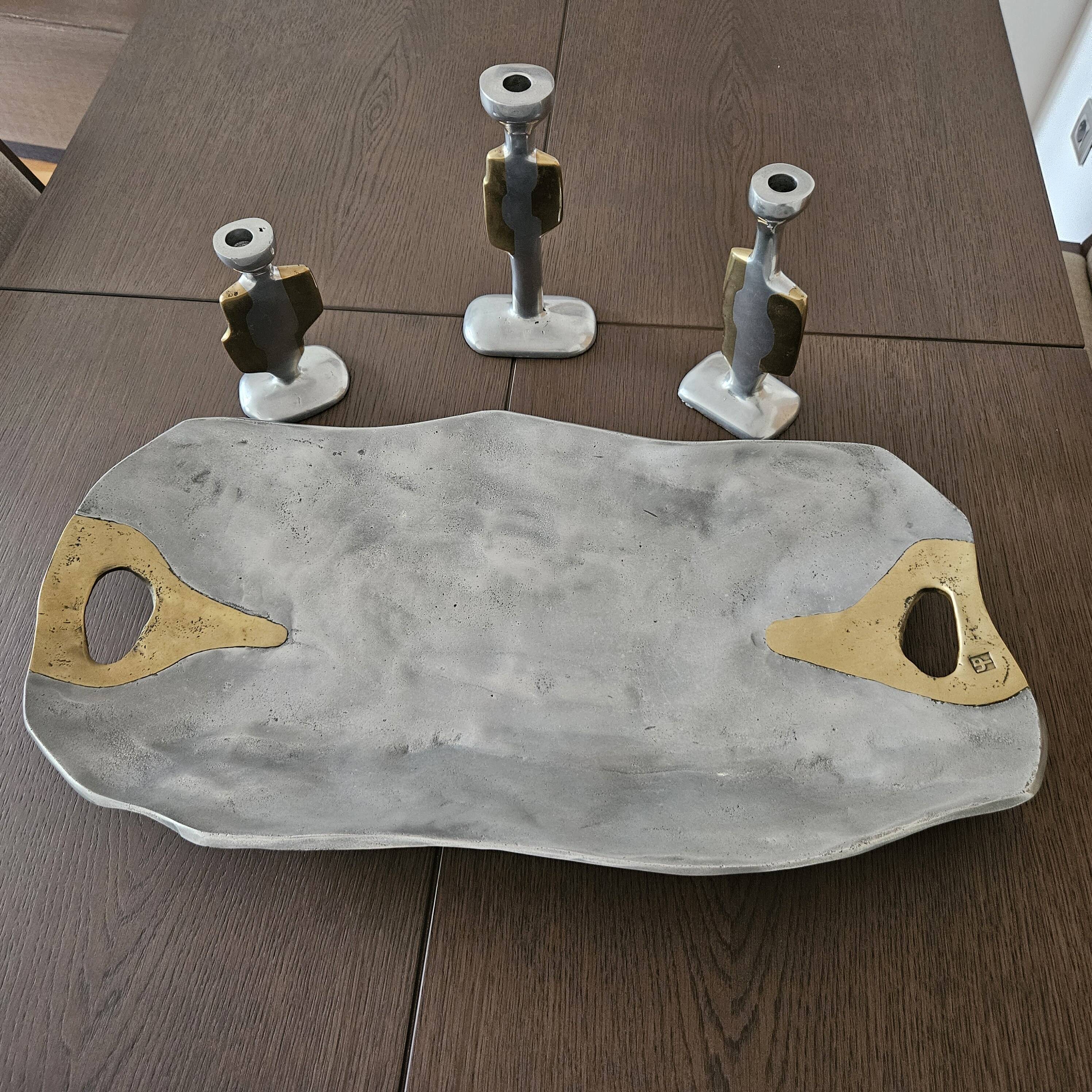 Trio candelabra - monumental platter - brutalist - David Marshall
