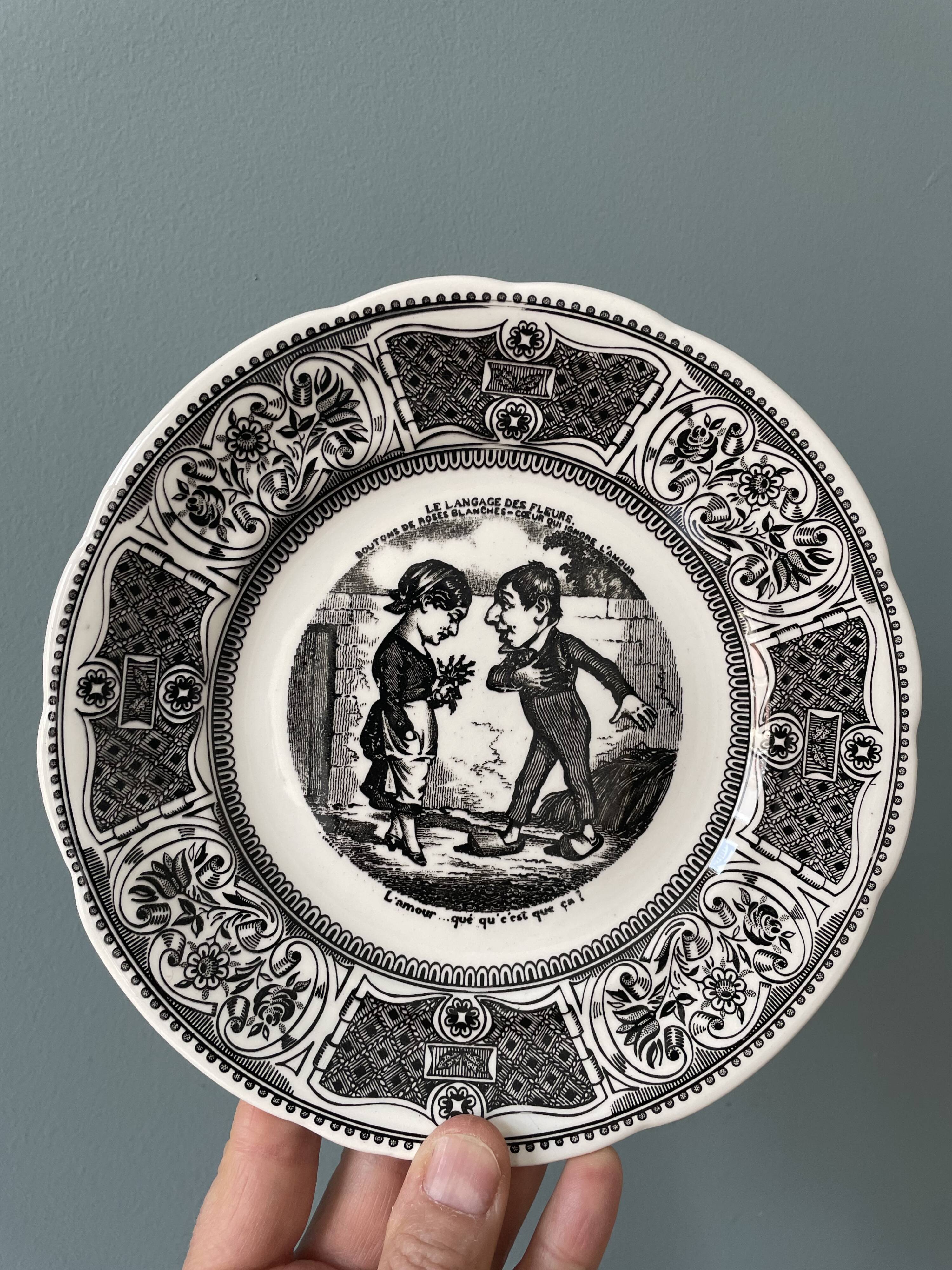 Box of 6 dessert plates in Gien earthenware, "the language of flowers"