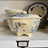 Gien ironstone soup tureen in blue, "Birds" service circa 1870.