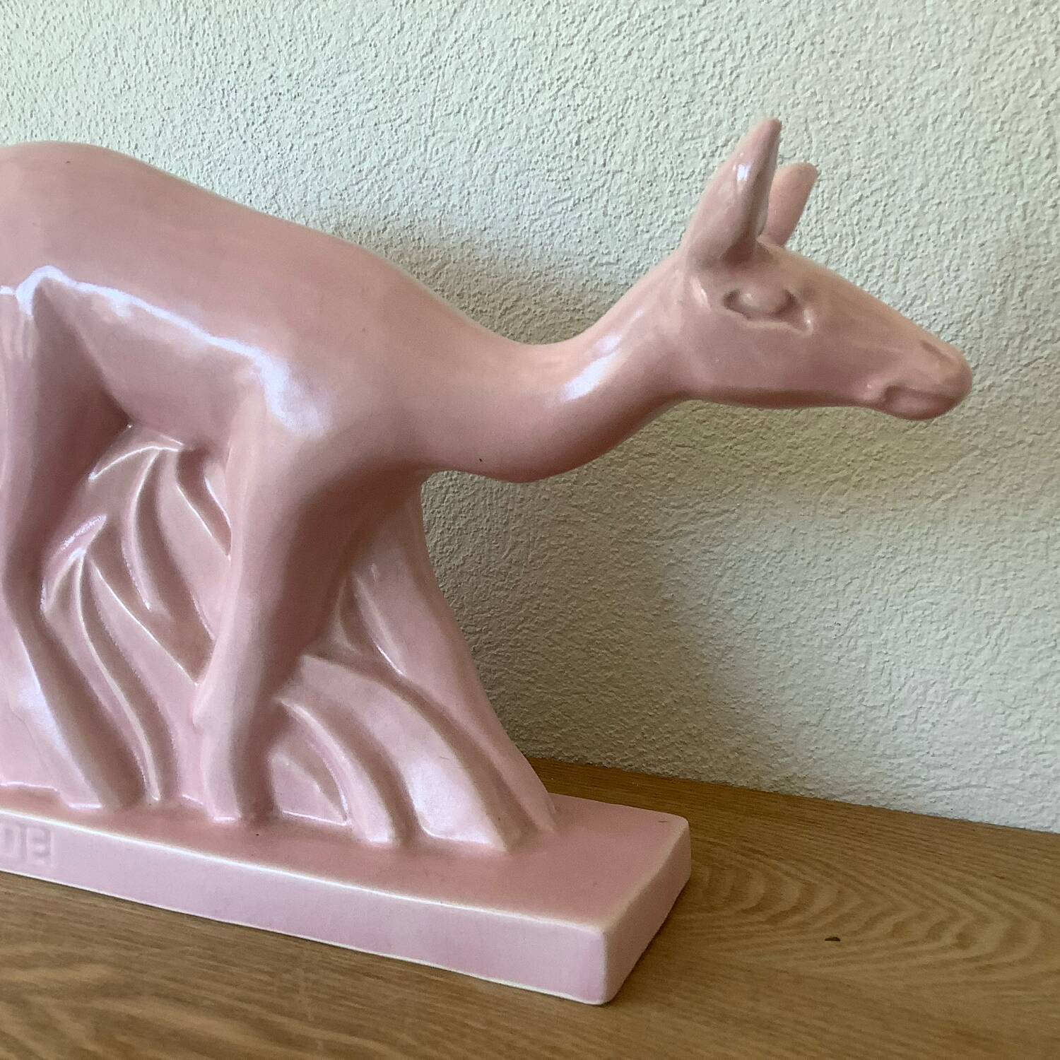 Pink doe sculpture geo conde saint clement earthenware france 1930 art deco
