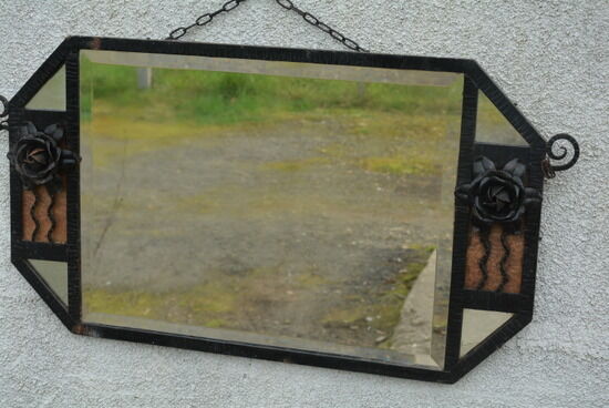 Bevelled mirror in wrought iron 92x48cm