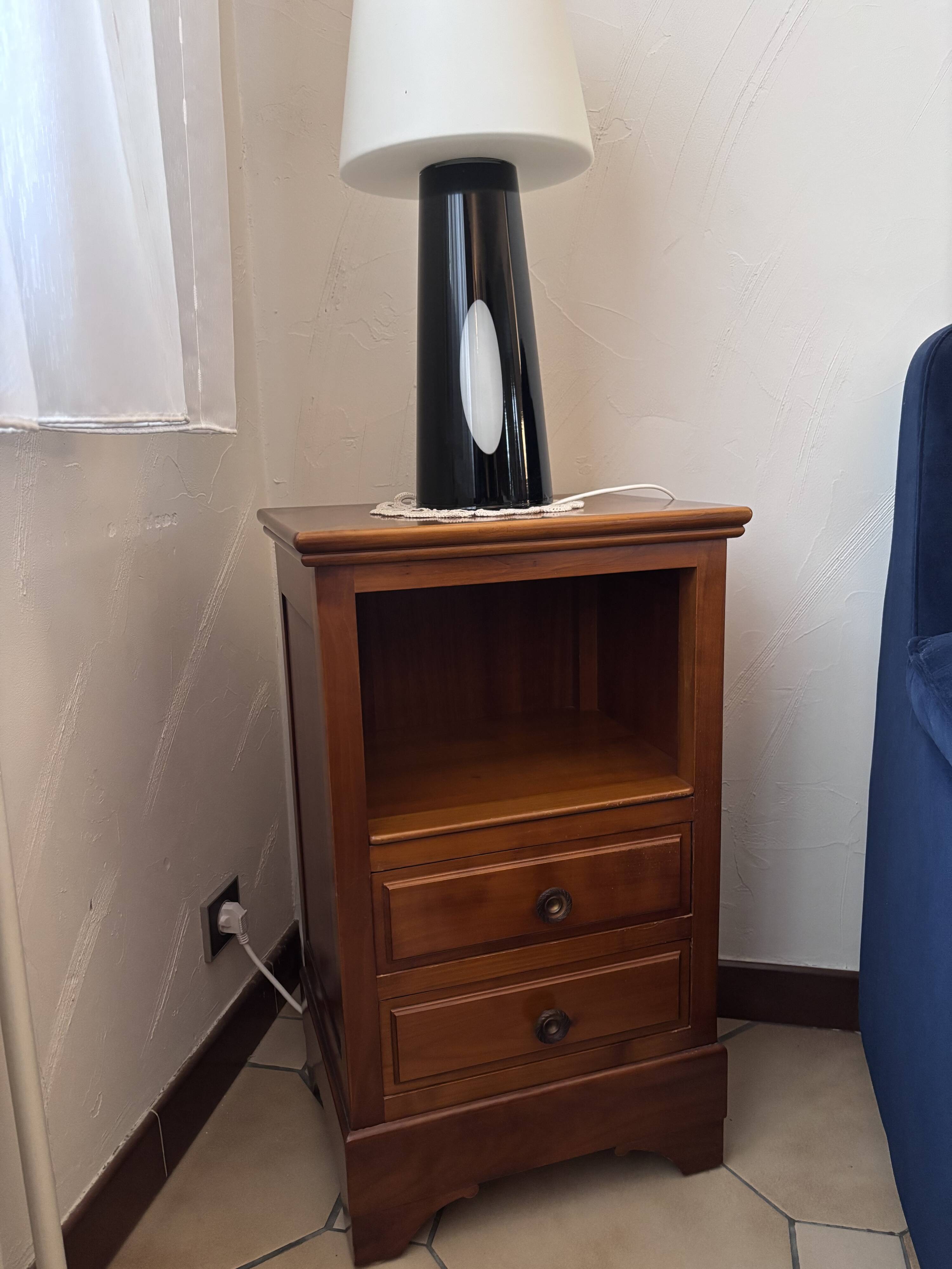 Solid cherry bedside table in Louis Philippe style.