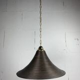 Pencil Reed, Rattan, Bamboo and Brass Pendant Hanging Lamp, Italy, 1970s