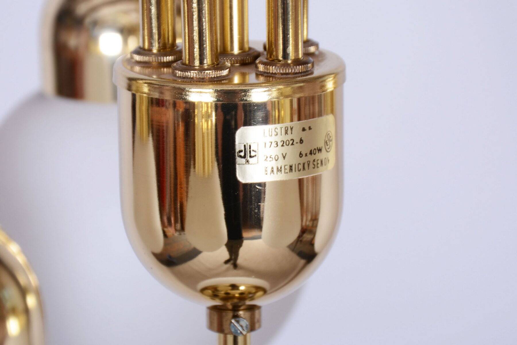 Mid-Century Chandelier in Brass and Opaline Glass, Czech, 1950s